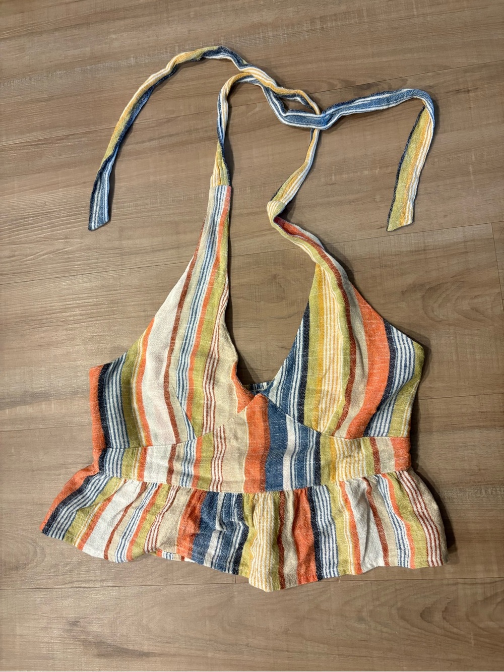 Hurley Multicolor Striped Halter Crop Top - Orange, Yellow, Blue, Cream